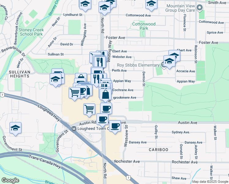 map of restaurants, bars, coffee shops, grocery stores, and more near 516 Cochrane Avenue in Coquitlam