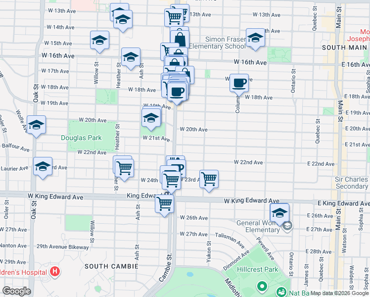 map of restaurants, bars, coffee shops, grocery stores, and more near 478 West 21st Avenue in Vancouver