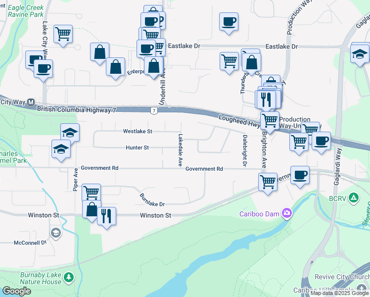 map of restaurants, bars, coffee shops, grocery stores, and more near 3556 Lakedale Avenue in Burnaby
