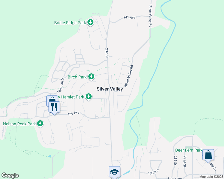map of restaurants, bars, coffee shops, grocery stores, and more near 23216 Silver Valley Road in Maple Ridge