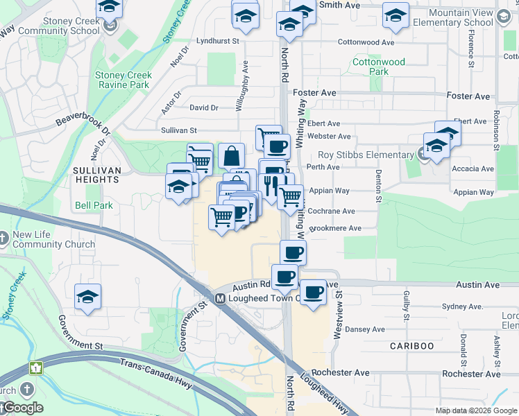 map of restaurants, bars, coffee shops, grocery stores, and more near 9888 Cameron Street in Burnaby