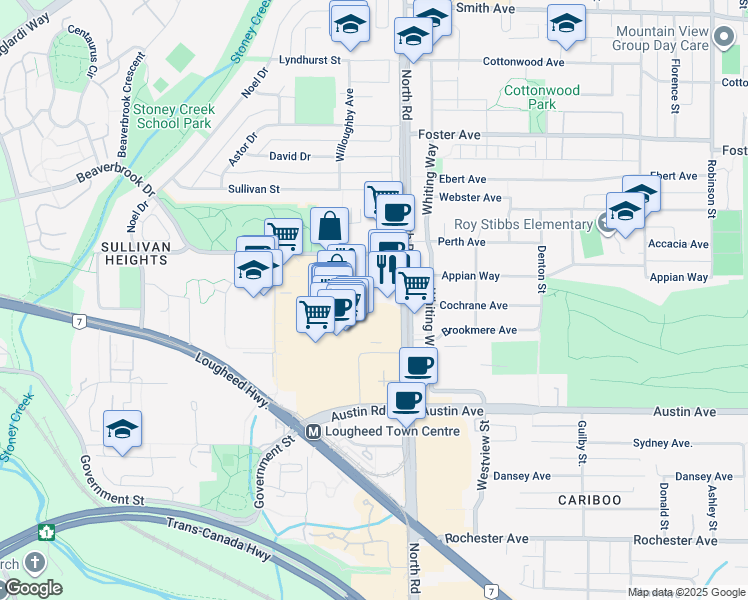 map of restaurants, bars, coffee shops, grocery stores, and more near 9888 Cameron Street in Burnaby