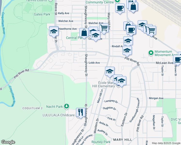 map of restaurants, bars, coffee shops, grocery stores, and more near 2276 Marshall Avenue in Port Coquitlam