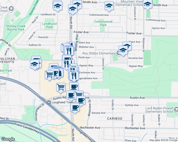 map of restaurants, bars, coffee shops, grocery stores, and more near 541 Cochrane Avenue in Coquitlam