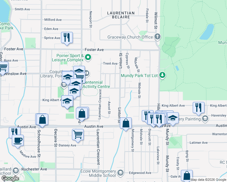 map of restaurants, bars, coffee shops, grocery stores, and more near 1846 Lemax Avenue in Coquitlam