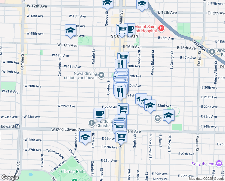 map of restaurants, bars, coffee shops, grocery stores, and more near 138 East 20th Avenue in Vancouver