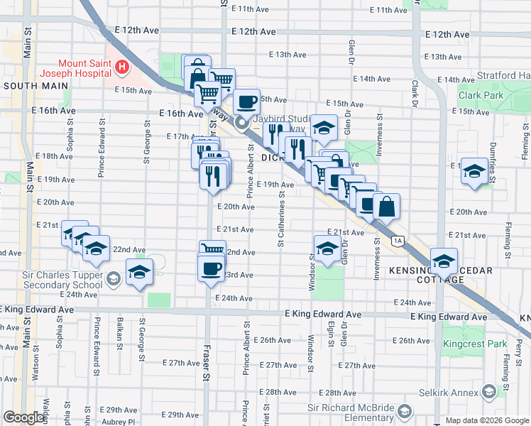 map of restaurants, bars, coffee shops, grocery stores, and more near 846 East 20th Avenue in Vancouver