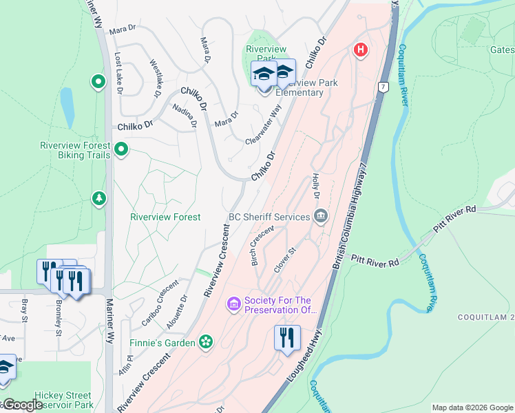 map of restaurants, bars, coffee shops, grocery stores, and more near 2780 Cultus Court in Coquitlam