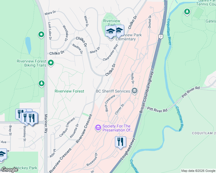 map of restaurants, bars, coffee shops, grocery stores, and more near 2780 Cultus Court in Coquitlam