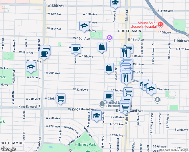 map of restaurants, bars, coffee shops, grocery stores, and more near 72 West 20th Avenue in Vancouver