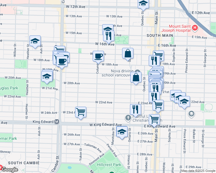 map of restaurants, bars, coffee shops, grocery stores, and more near 134 West 20th Avenue in Vancouver