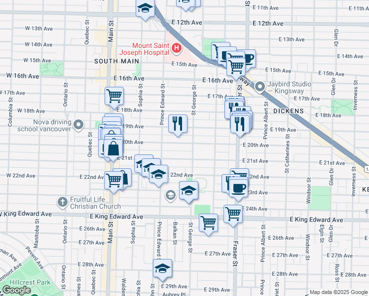 map of restaurants, bars, coffee shops, grocery stores, and more near 476 East 20th Avenue in Vancouver
