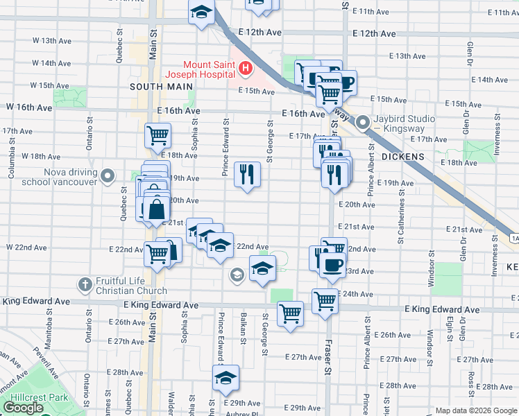 map of restaurants, bars, coffee shops, grocery stores, and more near 482 East 20th Avenue in Vancouver