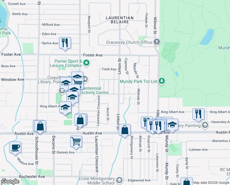 map of restaurants, bars, coffee shops, grocery stores, and more near 1877 Lemax Avenue in Coquitlam