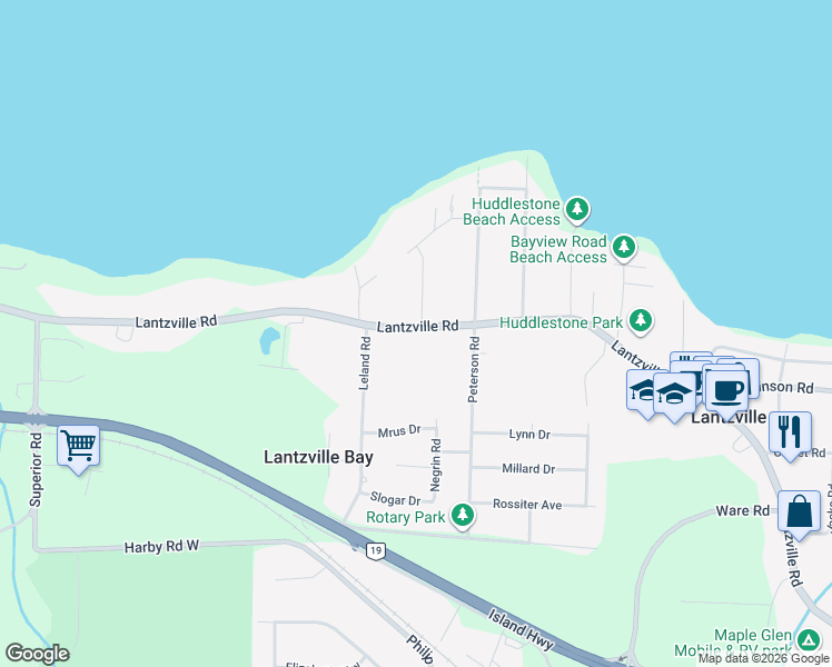 map of restaurants, bars, coffee shops, grocery stores, and more near 7415 Lantzville Road in Lantzville