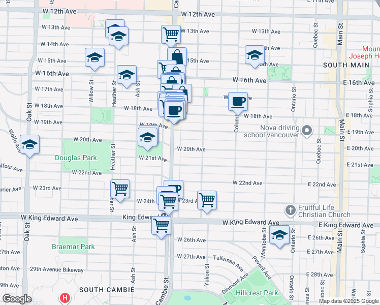 map of restaurants, bars, coffee shops, grocery stores, and more near 448 West 20th Avenue in Vancouver