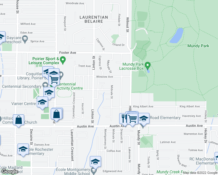 map of restaurants, bars, coffee shops, grocery stores, and more near 602 Midvale Street in Coquitlam