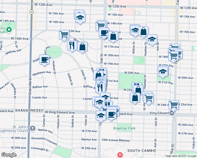 map of restaurants, bars, coffee shops, grocery stores, and more near in Vancouver