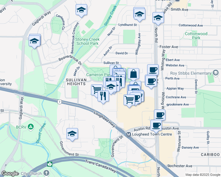 map of restaurants, bars, coffee shops, grocery stores, and more near 9531 Erickson Drive in Burnaby