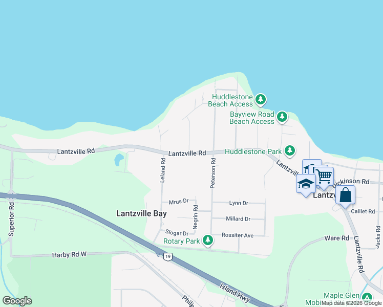 map of restaurants, bars, coffee shops, grocery stores, and more near 7387 Lantzville Road in Lantzville