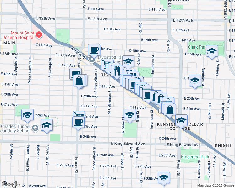 map of restaurants, bars, coffee shops, grocery stores, and more near in Vancouver