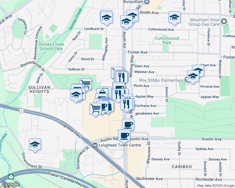 map of restaurants, bars, coffee shops, grocery stores, and more near 9888 Cameron Street in Burnaby