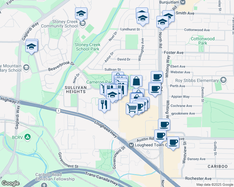 map of restaurants, bars, coffee shops, grocery stores, and more near in Burnaby