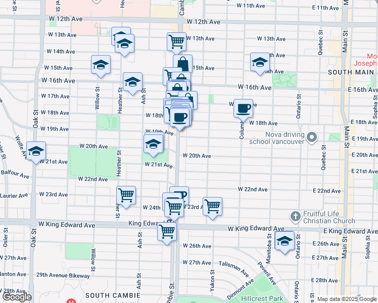 map of restaurants, bars, coffee shops, grocery stores, and more near 475 West 20th Avenue in Vancouver