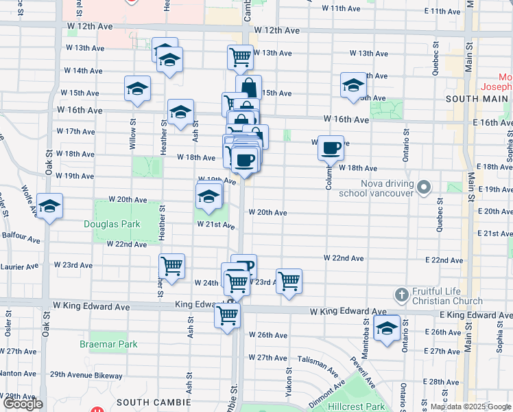 map of restaurants, bars, coffee shops, grocery stores, and more near 477 West 20th Avenue in Vancouver