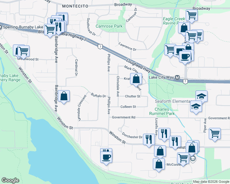 map of restaurants, bars, coffee shops, grocery stores, and more near 3509 Chrisdale Avenue in Burnaby
