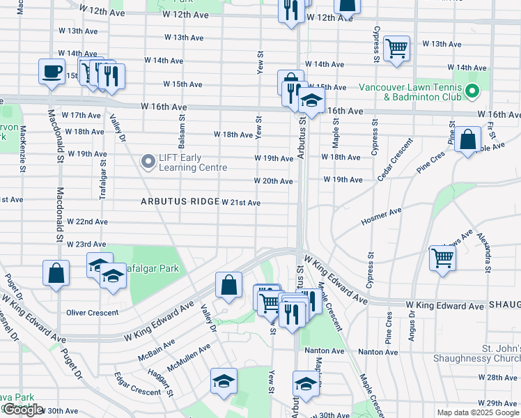 map of restaurants, bars, coffee shops, grocery stores, and more near 2188 West 21st Avenue in Vancouver