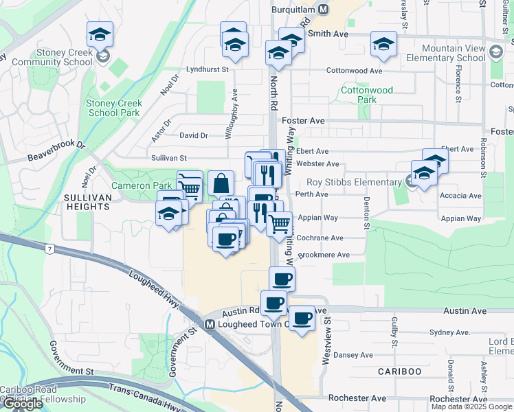 map of restaurants, bars, coffee shops, grocery stores, and more near in Coquitlam