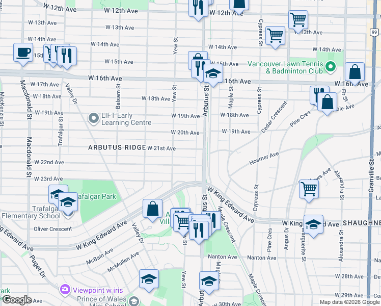 map of restaurants, bars, coffee shops, grocery stores, and more near in Vancouver