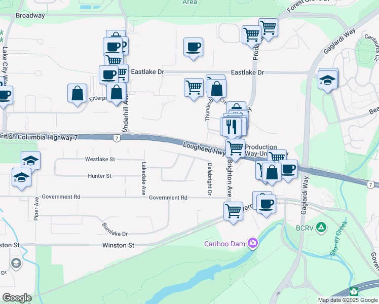 map of restaurants, bars, coffee shops, grocery stores, and more near 3408 Dalebright Drive in Burnaby