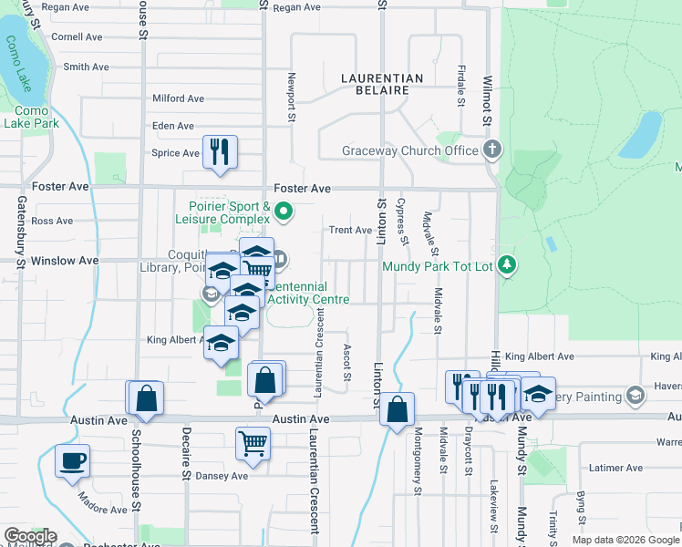 map of restaurants, bars, coffee shops, grocery stores, and more near 614 Ascot Street in Coquitlam