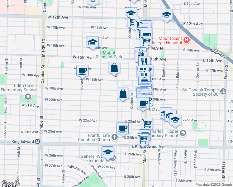 map of restaurants, bars, coffee shops, grocery stores, and more near in Vancouver