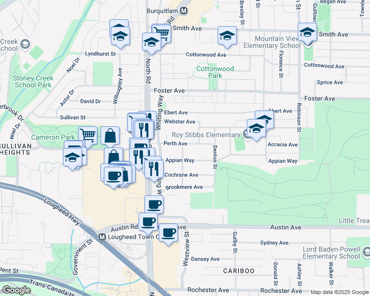 map of restaurants, bars, coffee shops, grocery stores, and more near 532 Perth Avenue in Coquitlam
