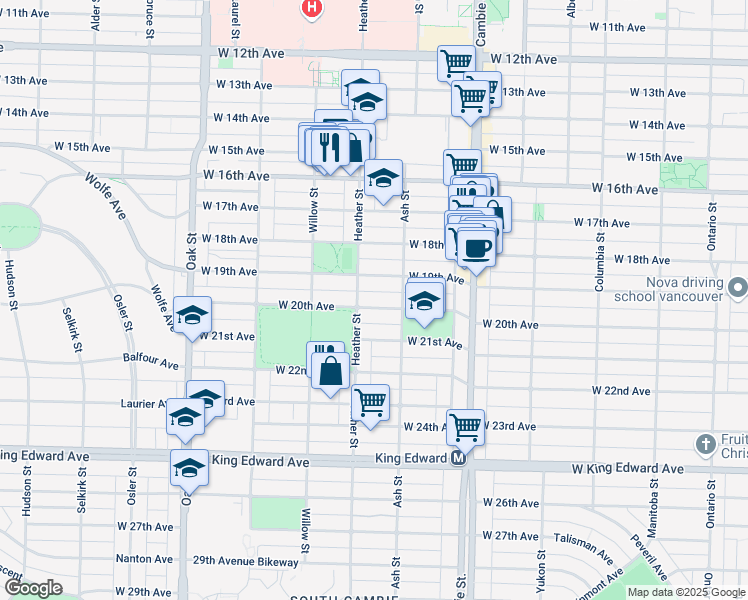 map of restaurants, bars, coffee shops, grocery stores, and more near 661 West 20th Avenue in Vancouver