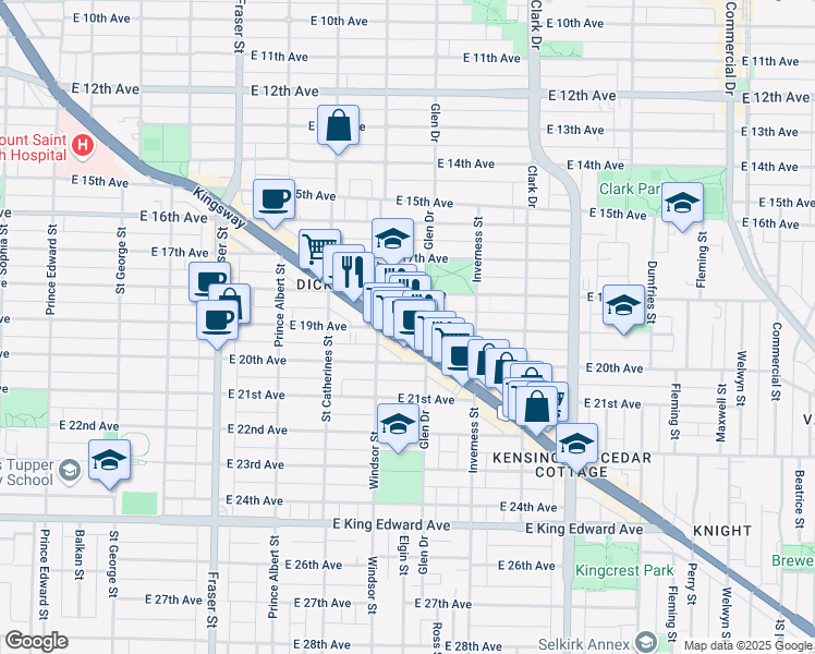 map of restaurants, bars, coffee shops, grocery stores, and more near in Vancouver