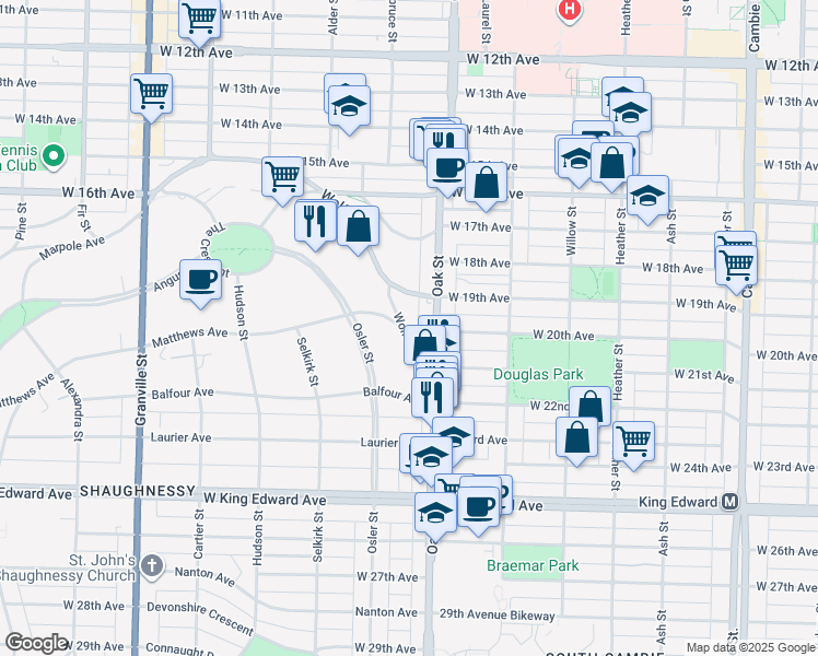 map of restaurants, bars, coffee shops, grocery stores, and more near 1041 Wolfe Avenue in Vancouver
