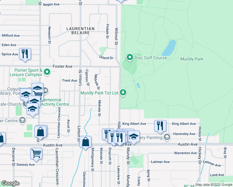 map of restaurants, bars, coffee shops, grocery stores, and more near 2090 Winslow Avenue in Coquitlam