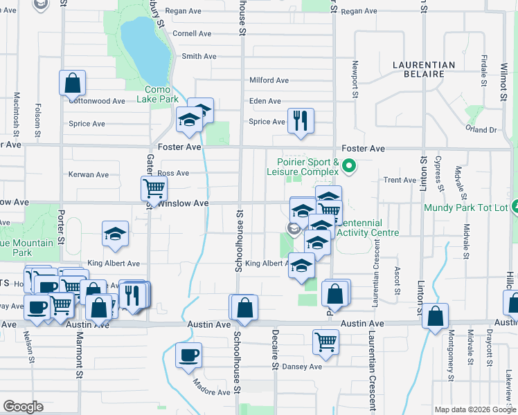 map of restaurants, bars, coffee shops, grocery stores, and more near 1520 Winslow Avenue in Coquitlam