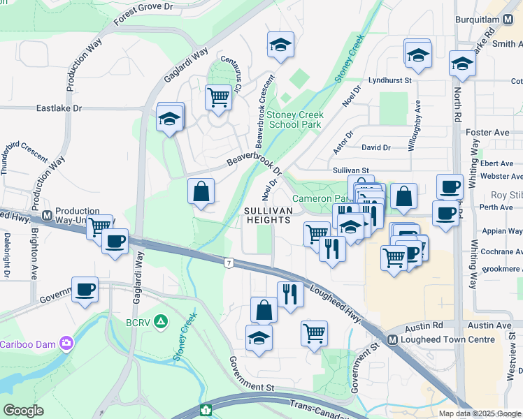 map of restaurants, bars, coffee shops, grocery stores, and more near 3315-3369 Noel Dr in Burnaby