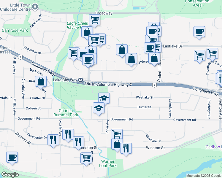 map of restaurants, bars, coffee shops, grocery stores, and more near 7901 Claremont Place in Burnaby