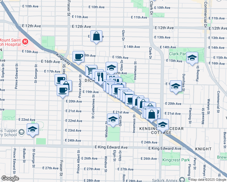 map of restaurants, bars, coffee shops, grocery stores, and more near in Vancouver