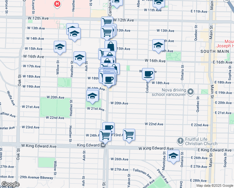 map of restaurants, bars, coffee shops, grocery stores, and more near 462 West 19th Avenue in Vancouver