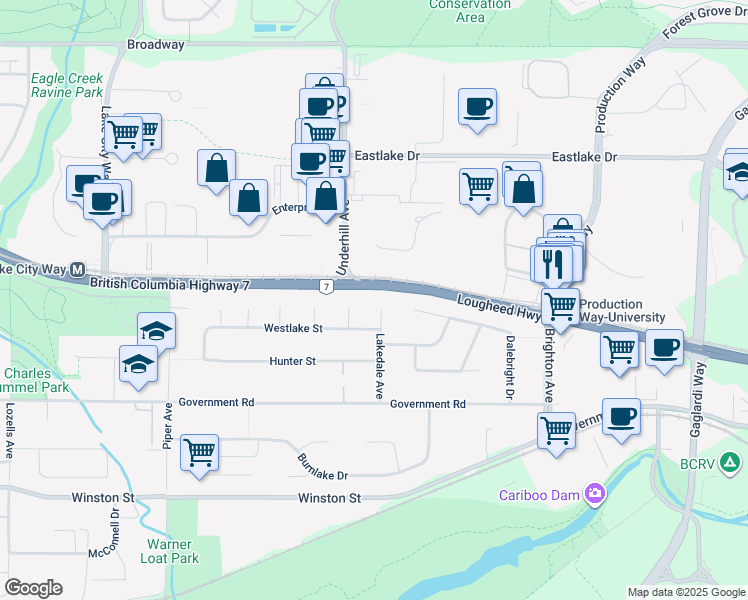 map of restaurants, bars, coffee shops, grocery stores, and more near 3347 Lakedale Avenue in Burnaby