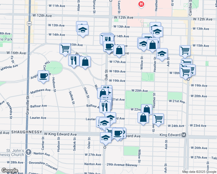 map of restaurants, bars, coffee shops, grocery stores, and more near in Vancouver