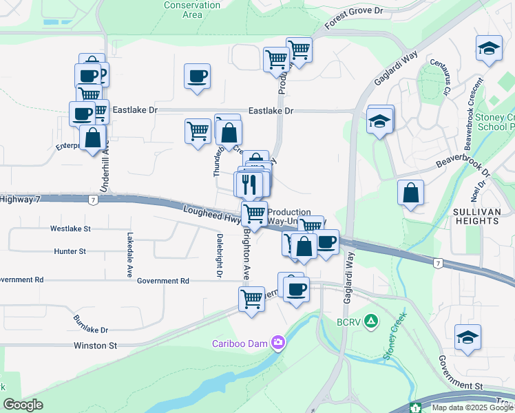 map of restaurants, bars, coffee shops, grocery stores, and more near 3281 Production Way in Burnaby
