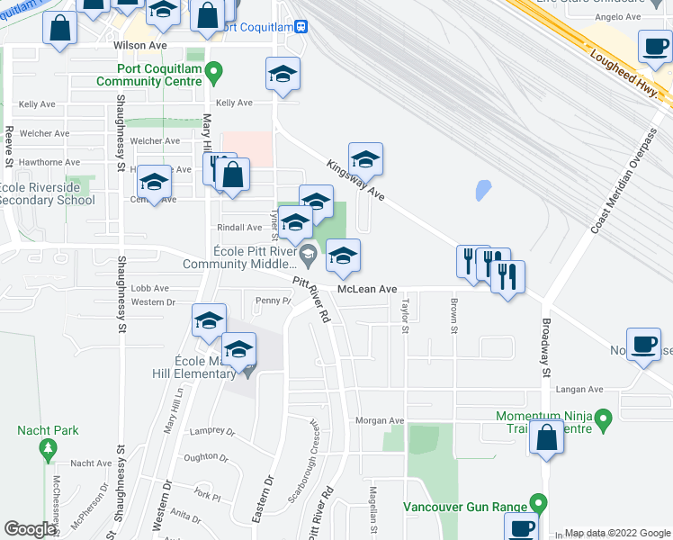 map of restaurants, bars, coffee shops, grocery stores, and more near 1971 McLean Avenue in Port Coquitlam